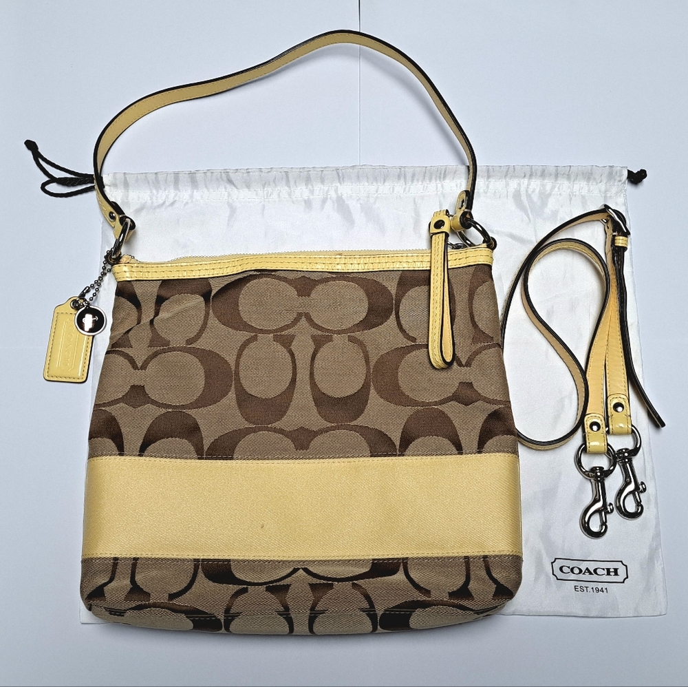 ⭐Authentic Coach Signature Brown and Yellow Monogram Shoulder Bag